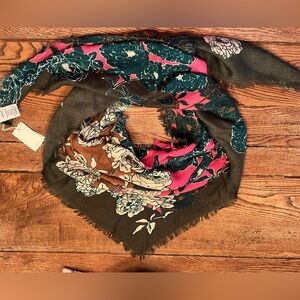 Aritzia Triangle Floral Scarf in Green, Pink, and Brown